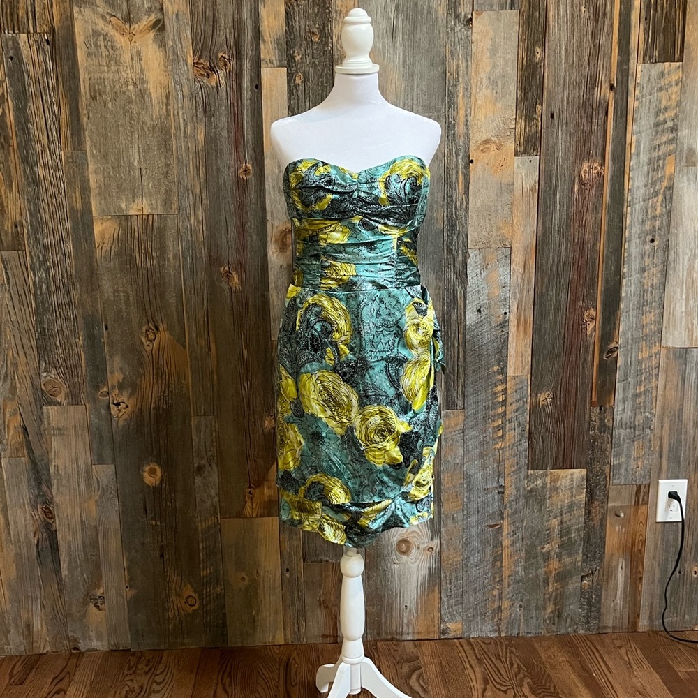Nanette Lepore blue and green floral strapless dress